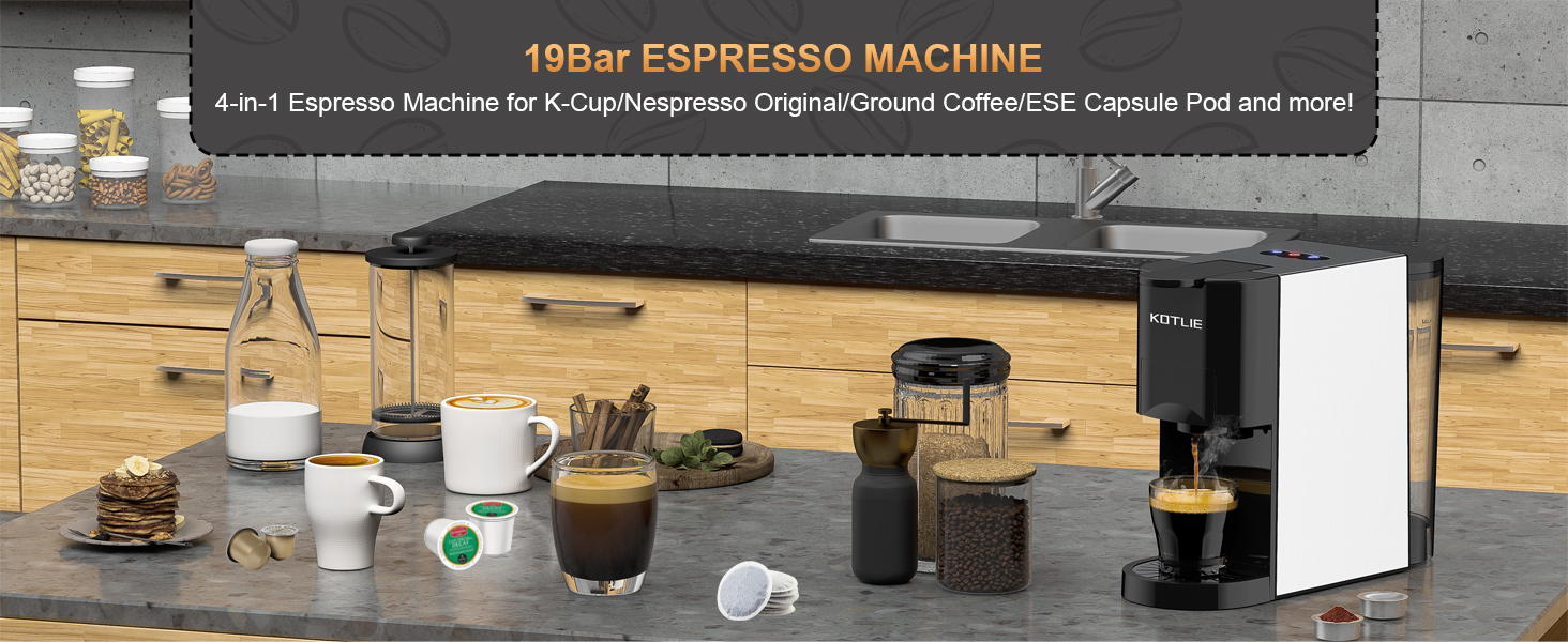 KOTLIE Single Serve Coffee Maker,4 in 1 Espresso Machine