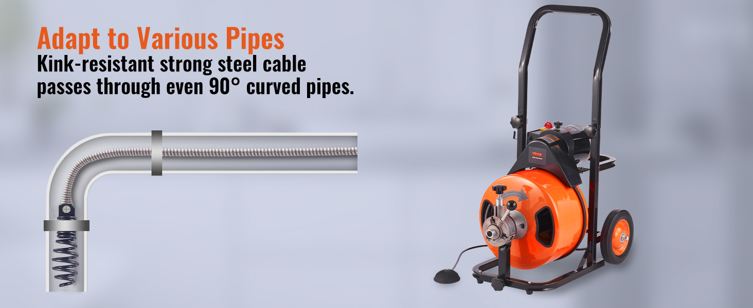 Drain Cleaner Machine 100FT x 1/2Inch,Auto Feed Sewer Snake Auger with 4 Cutter & Air-activated Foot Switch for 1