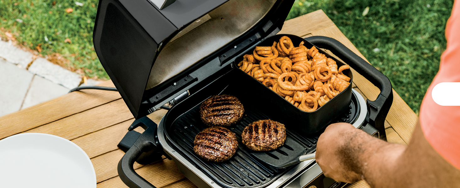 OG701 7-in-1 Outdoor Electric Grill & Smoker - Grill,BBQ,Air Fry,Bake,Roast,Dehydrate & Broil - Uses Woodfire Pellets - Portable & Weather Resistant