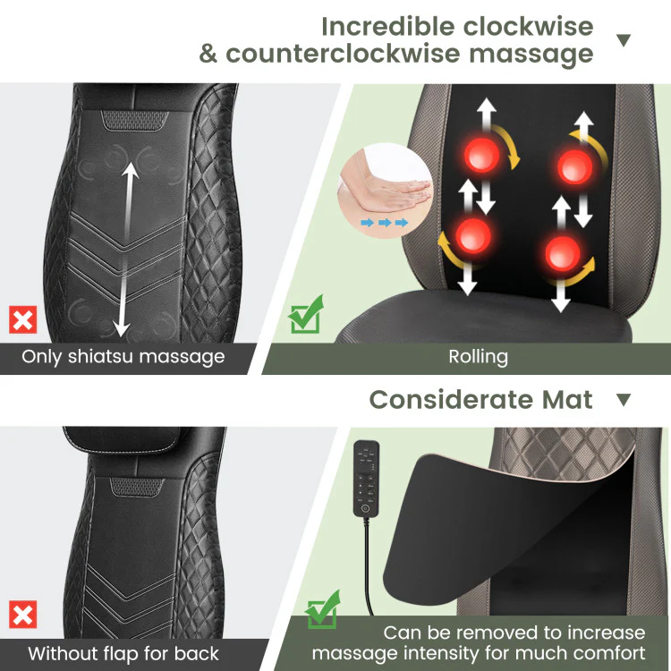 Thai Shiatsu Back Massager Chair Pad Rolling Massage Seat Cushion with Removable Back Flap and Pillow Thai Shiatsu Back Massager Chair Pad Rolling Massage Seat Cushion with Removable Back Flap and Pillow