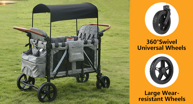 Elite Pro All-Terrain 4 Seater Wagon Stroller for Kids - Heavy-Duty 300lb Capacity,One-Hand Fold Design,High Seats with 5-Point Harness,Adjustable Canopy and Handlebars,Light Grey Elite Pro All-Terrain 4 Seater Wagon Stroller for Kids - Heavy-Duty 300lb Capacity,One-Hand Fold Design,High Seats with 5-Point Harness,Adjustable Canopy and Handlebars,Light Grey