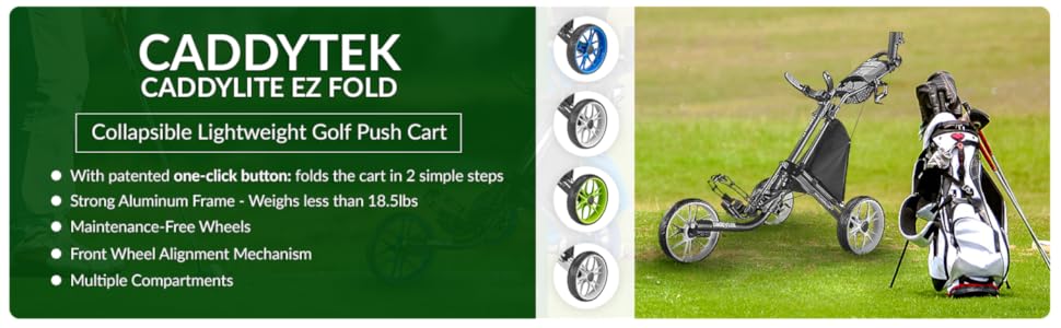 3Wheel Golf Push Cart - Golf Trolley Foldable Collapsible Lightweight Pushcart with Foot Brake - Easy to Open & Close