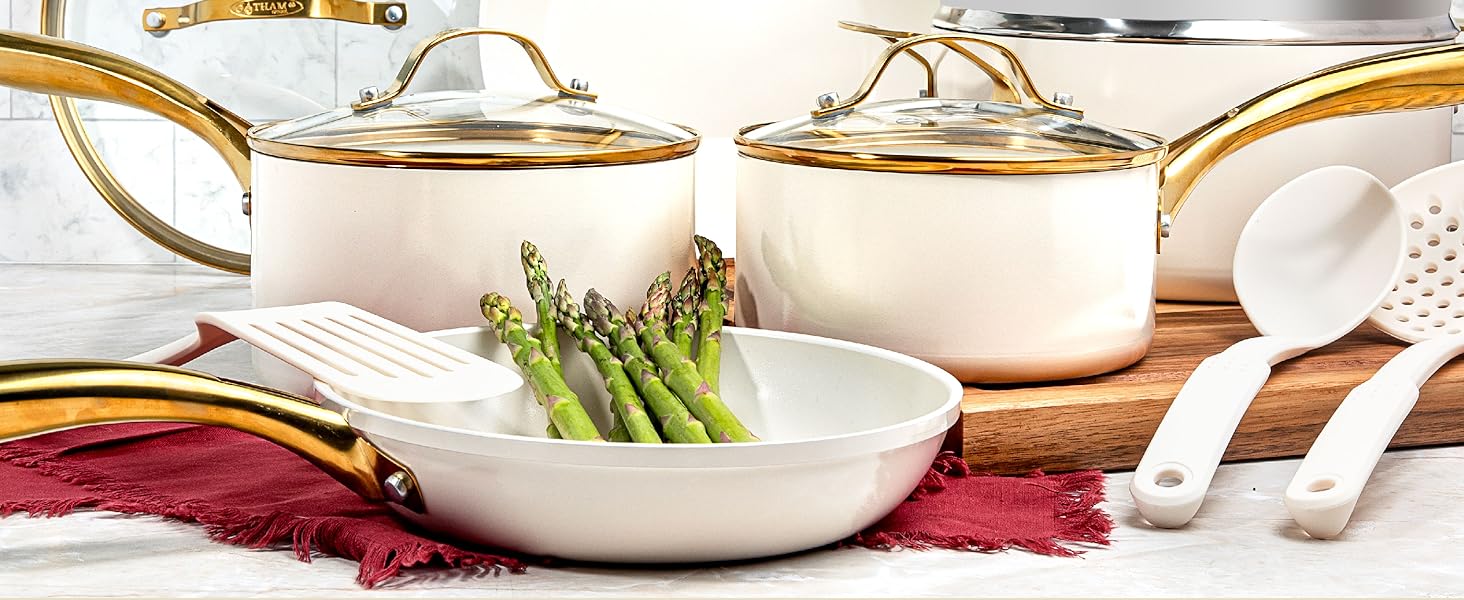 Gotham Steel 15 Pc Ceramic Pots and Pans Set Non Stick