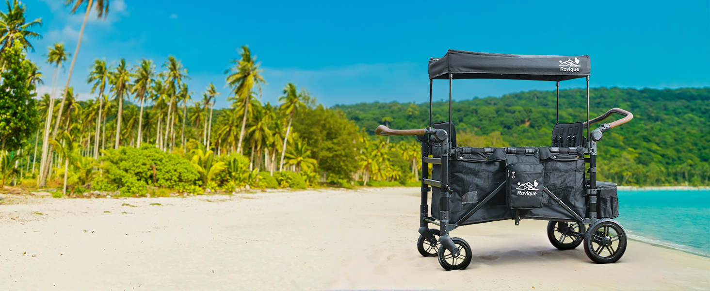 4 Seater Wagon Stroller,Foldable All-Terrain Quad Wagon Stroller with Canopy,Detachable Tray,Adjustable Handle,High Seat & Large Storage,Black 4 Seater Wagon Stroller,Foldable All-Terrain Quad Wagon Stroller with Canopy,Detachable Tray,Adjustable Handle,High Seat & Large Storage,Black