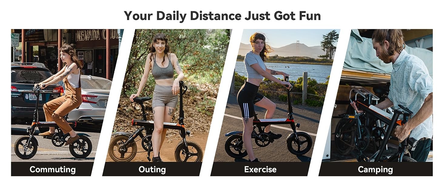 Jasion EB3 Electric Bike Adults 21mph,500W Peak Motor,270Wh Battery,Rear Suspension,3 Levels Assist,14