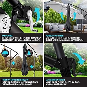 KESSER? Aluminium Cantilever Parasol + Cover Diameter 350 cm and Crank Device Crank Umbrella with Stand UV Protection Aluminium Water-Repellent Canopy 360?? Function Garden Umbrella Market Umbrella