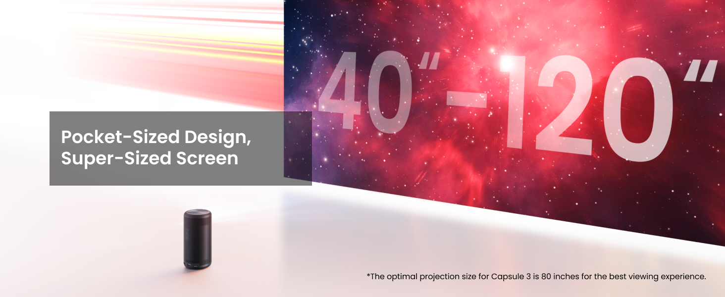 NEBULA Capsule 3 1080p Mini Projector,Smart 200 ANSI-Lumen Portable Projector with Official Google TV,Built-In Netflix,Dolby Digital,120-Inch Picture,Built-In Battery with 2.5 Hours of Playtime