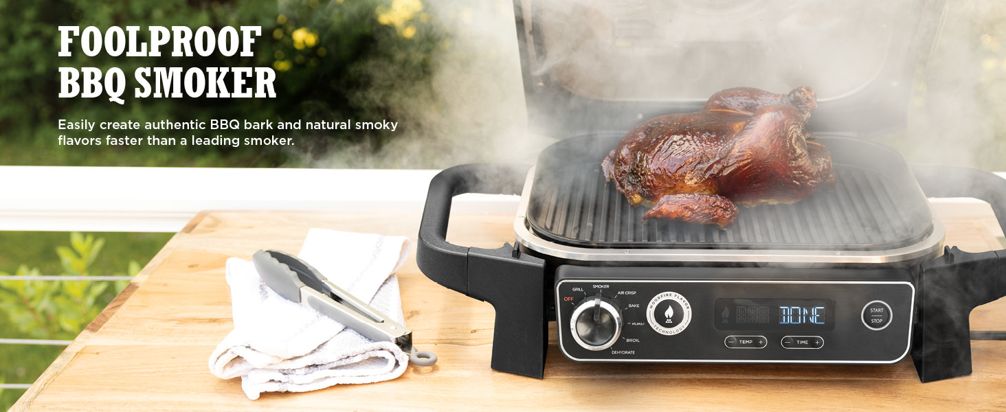 OG701 7-in-1 Outdoor Electric Grill & Smoker - Grill,BBQ,Air Fry,Bake,Roast,Dehydrate & Broil - Uses Woodfire Pellets - Portable & Weather Resistant
