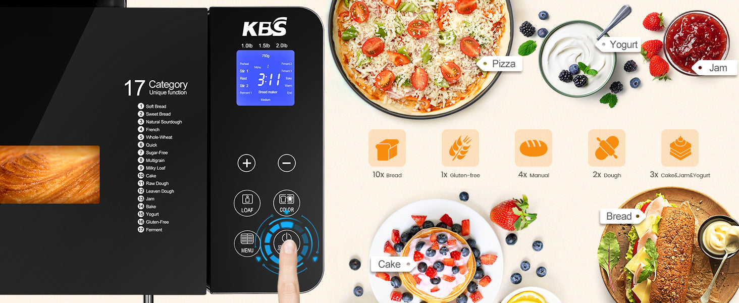 KBS 17-in-1 Stainless Steel Bread Machine with Dual Heaters KBS 17-in-1 Stainless Steel Bread Machine with Dual Heaters