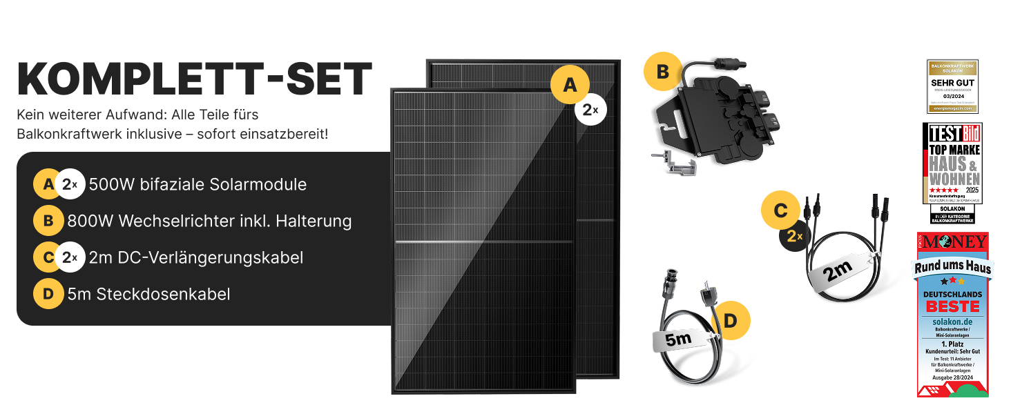 balkonkraftwerk 800w komplett steckdose photovoltaik komplettanlage wechselrichter 800w