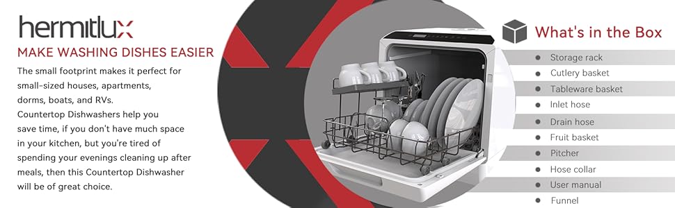 Hermitlux Countertop Dishwasher With 5-Liter Built-in Water Tank Hermitlux Countertop Dishwasher With 5-Liter Built-in Water Tank