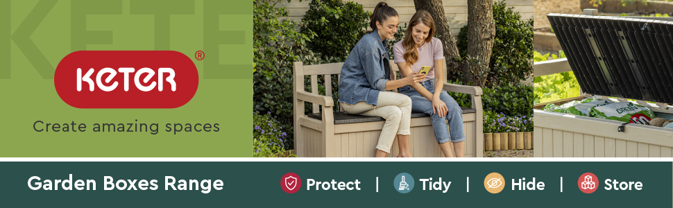 Keter Eden Bench 265L Outdoor 60% recycled Garden Furniture Storage Box Beige & Brown Wood Panel Effect | Fade Free | All Weather Resistant | Safe and Secure | Zero Maintenance | 2 year Warranty