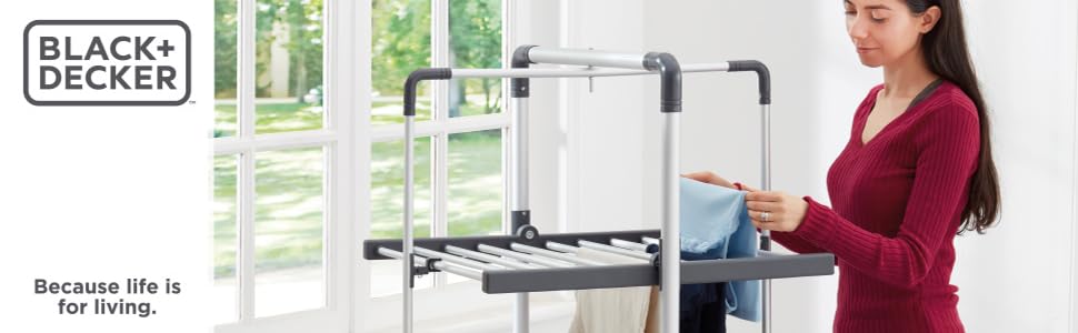 BLACK+DECKER 63099 3-Tier Heated Clothes Airer Aluminium,Cool Grey,140cm x 73cm x 68cm