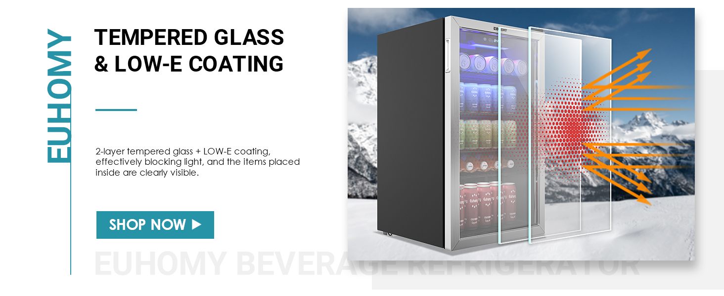EUHOMY Beverage Refrigerator,126 Can Mini fridge with Glass Door