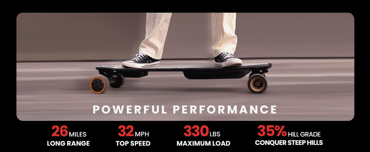 Caribou Electric Skateboard with Remote,26 Miles Range,32 Mph Top Speed,2 x 1000W Hub-Motor,Electric Longboard for Adults & Teens Beginners,6 Months Warranty