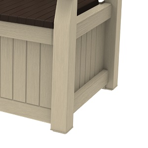Keter Eden Bench 265L Outdoor 60% recycled Garden Furniture Storage Box Beige & Brown Wood Panel Effect | Fade Free | All Weather Resistant | Safe and Secure | Zero Maintenance | 2 year Warranty