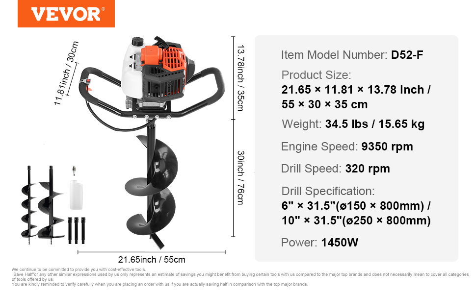 VEVOR 52cc 1450W Auger Post Hole Digger VEVOR 52cc 1450W Auger Post Hole Digger