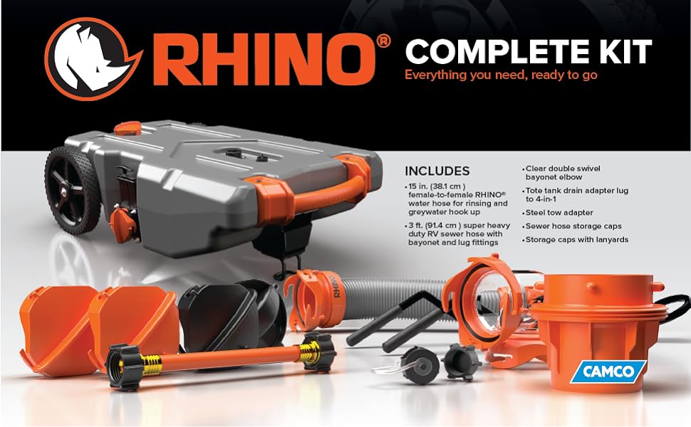 36-Gallon Portable Camper / RV Tote Tank - Features Large Heavy-Duty No-Flat Wheels & Built-In Gate Valve - Removable Steel Tow Adapter,3??RV Sewer Hose & More RV Accessories (39006)