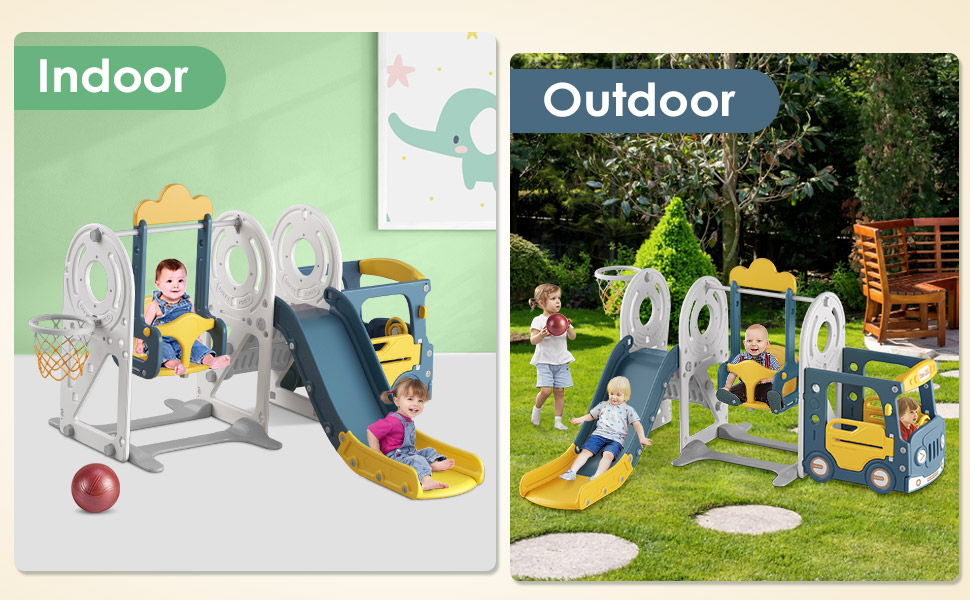 BIERUM 5 in 1 Toddler Slide and Swing Set for Toddlers Age 1-3