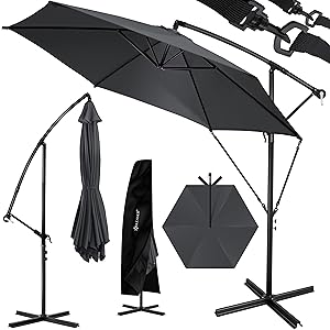KESSER? Aluminium Cantilever Parasol + Cover Diameter 350 cm and Crank Device Crank Umbrella with Stand UV Protection Aluminium Water-Repellent Canopy 360?? Function Garden Umbrella Market Umbrella
