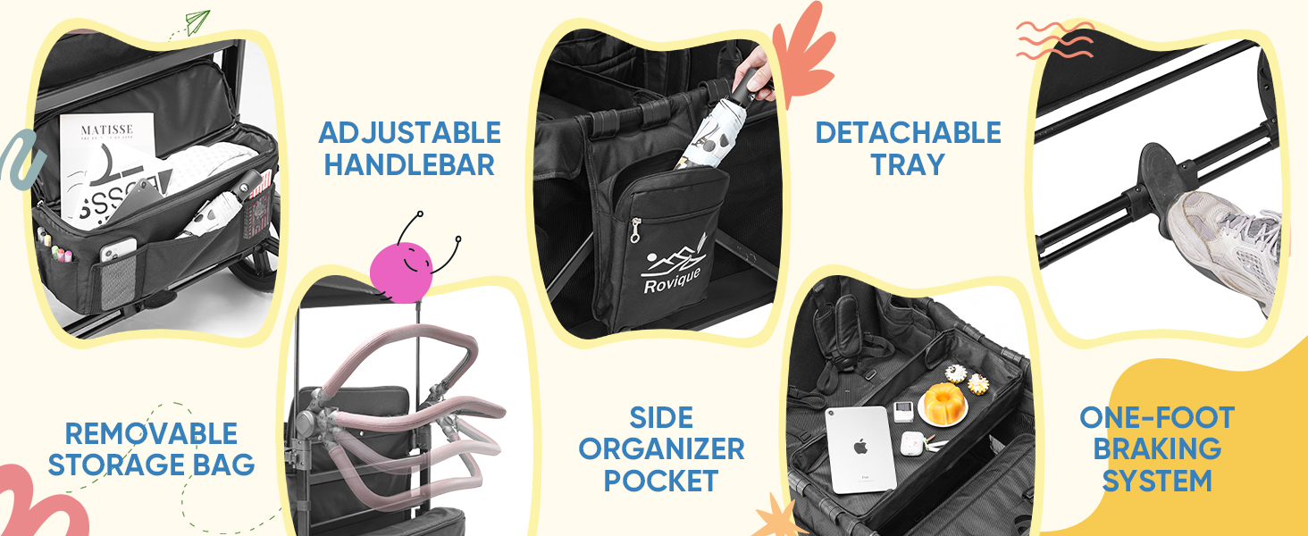 4 Seater Wagon Stroller,Foldable All-Terrain Quad Wagon Stroller with Canopy,Detachable Tray,Adjustable Handle,High Seat & Large Storage,Black 4 Seater Wagon Stroller,Foldable All-Terrain Quad Wagon Stroller with Canopy,Detachable Tray,Adjustable Handle,High Seat & Large Storage,Black