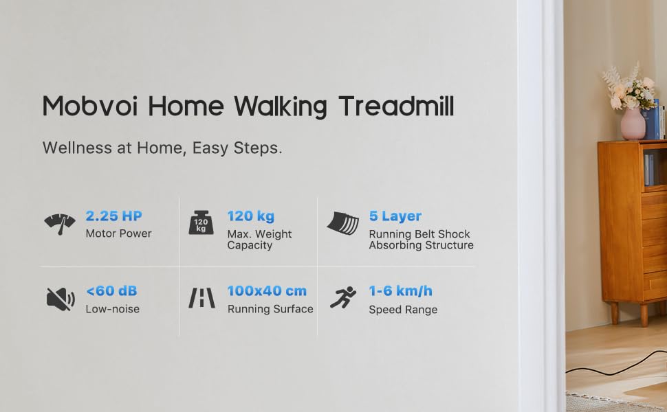 Mobvoi Home Walking Treadmill Walking Pad Under Desk Compact Treadmills for Home Office 2.25 HP Portable Treadmill Walking Jogging Machine with Remote Control LED Display 120 KG 6 km/h Easy Storage