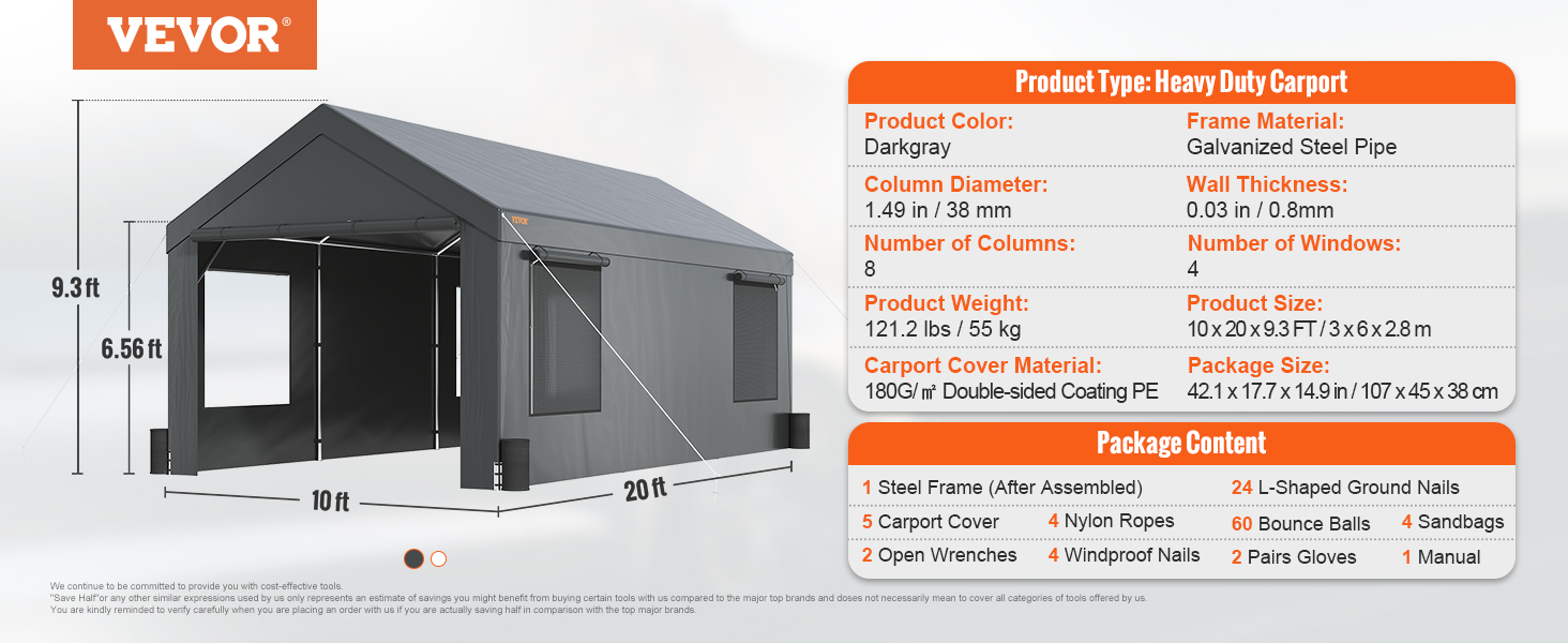 VEVOR Carport 10x20ft,Car Canopy Portable Garage