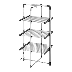 BLACK+DECKER 63099 3-Tier Heated Clothes Airer Aluminium,Cool Grey,140cm x 73cm x 68cm