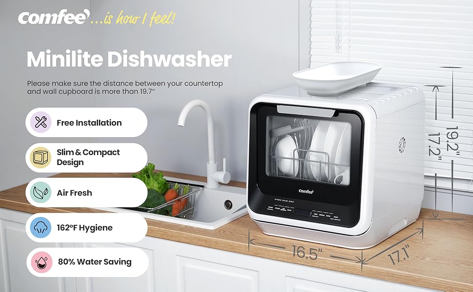 COMFEE' Mini Dishwasher Countertop with 5L Water Tank