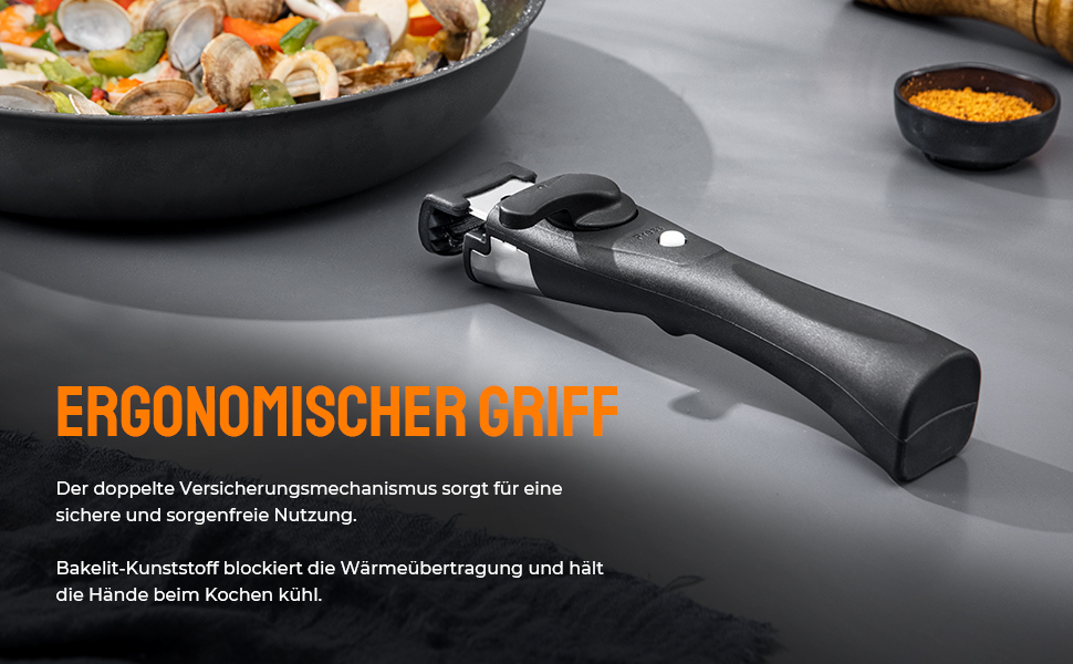 Fadware 4-Piece Frying Pan Set 20 + 24 + 28 cm Frying Pan Set with Removable Handle for All Hobs Including Induction Non-Stick Coating Oven Safe Easy Cleaning Black