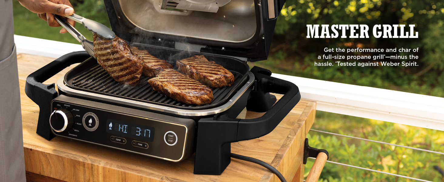 OG701 7-in-1 Outdoor Electric Grill & Smoker - Grill,BBQ,Air Fry,Bake,Roast,Dehydrate & Broil - Uses Woodfire Pellets - Portable & Weather Resistant