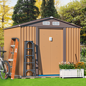 JAXPETY Sheds & Outdoor Storage 6x8 FT Garden Shed Tool Metal Outdoor Storage Shed with Sliding Doors for Backyard,Patio Coffee