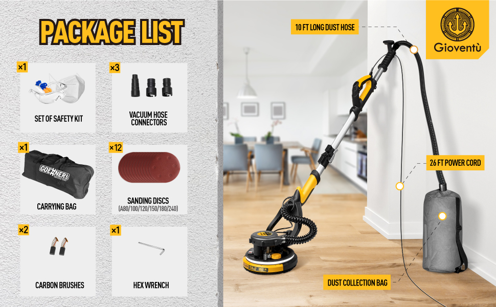 Giovent?? Electric Drywall Sander with Vacuum for Popcorn Ceiling Giovent?? Electric Drywall Sander with Vacuum for Popcorn Ceiling