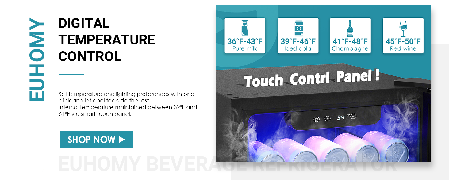 EUHOMY Beverage Refrigerator,126 Can Mini fridge with Glass Door