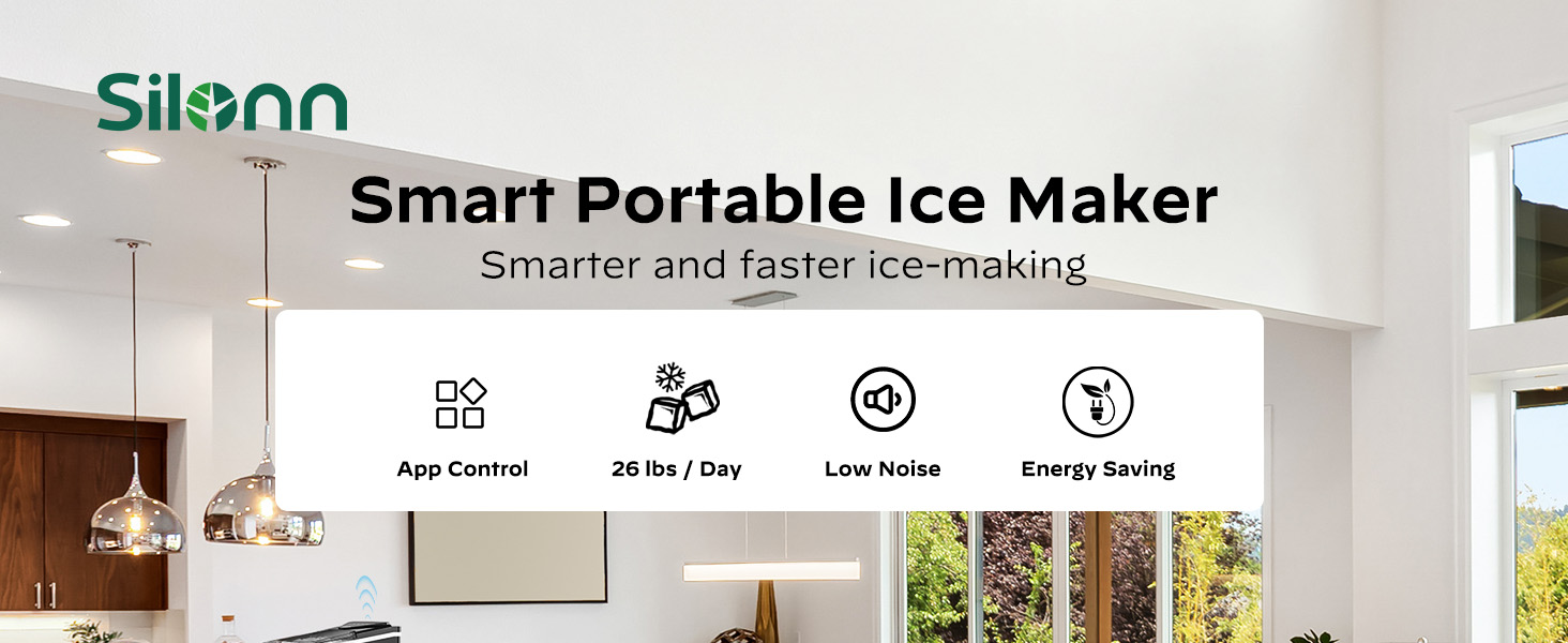 Smart Countertop Ice Maker,Compact Wi-Fi Ice Maker with App Control,9 Cubes in 6 Mins,26 lbs per Day