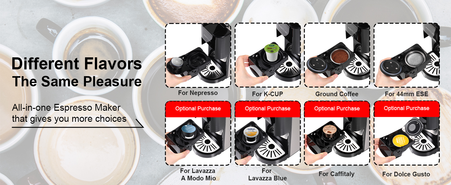 KOTLIE Single Serve Coffee Maker,4 in 1 Espresso Machine