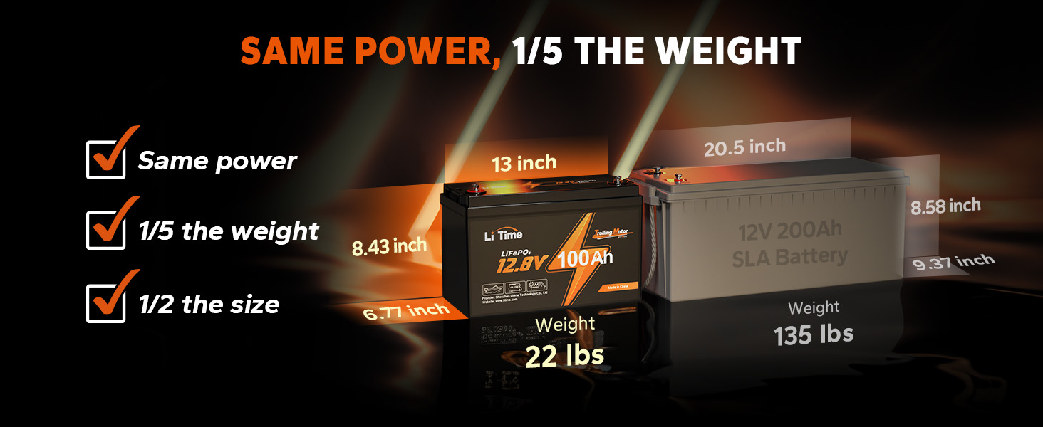 LiTime 12V 100Ah TM LiFePO4 Lithium Battery Built in 100A BMS