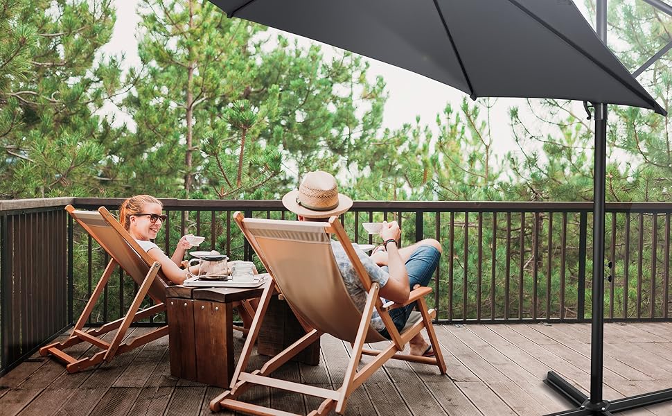 KESSER? Aluminium Cantilever Parasol + Cover Diameter 350 cm and Crank Device Crank Umbrella with Stand UV Protection Aluminium Water-Repellent Canopy 360?? Function Garden Umbrella Market Umbrella