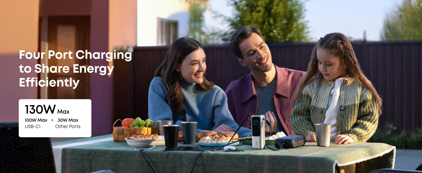 Anker Laptop Power Bank,25,000mAh Portable Charger with Triple 100W USB-C Ports for Multi-Device Charging,Built-In and Retractable Cables,For iPhone 16/15 Series,Samsung,and More