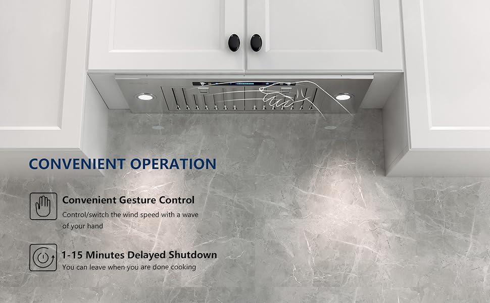 30 inch Built-in/Insert Range Hood 900 CFM,Ducted/Ductless Convertible Duct,Stainless Steel Kitchen Vent Hood with 4 Speed Gesture Sensing&Touch Control Panel(IKB01-30)