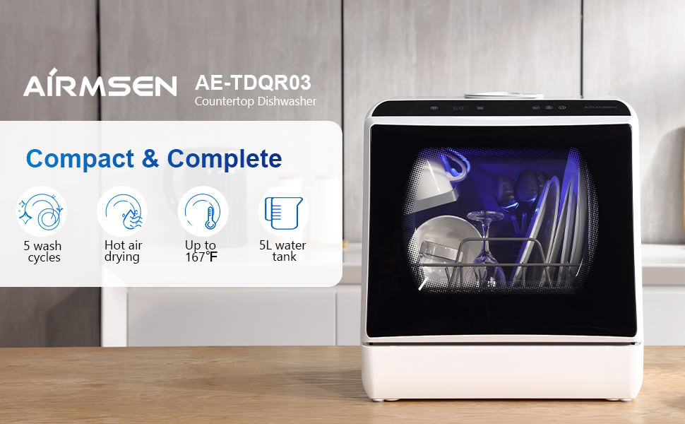 Portable Countertop Dishwasher with 5-Liter Built-In Water Tank and Air-Dry Function,5 Washing Programs