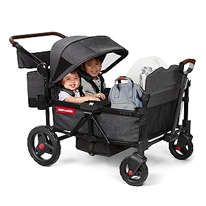 Lifestyle image of wagon with 2 kids and storage in it