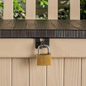 Keter Eden Bench 265L Outdoor 60% recycled Garden Furniture Storage Box Beige & Brown Wood Panel Effect | Fade Free | All Weather Resistant | Safe and Secure | Zero Maintenance | 2 year Warranty