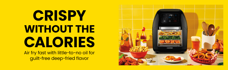 CHEFMAN Multifunctional Digital Air Fryer+ Rotisserie,Dehydrator,Convection Oven,17 Presets Fry,Roast,Dehydrate,Bake,XL 10L Family Size,1800W,Auto Shutoff,Large Easy-View Window,Black