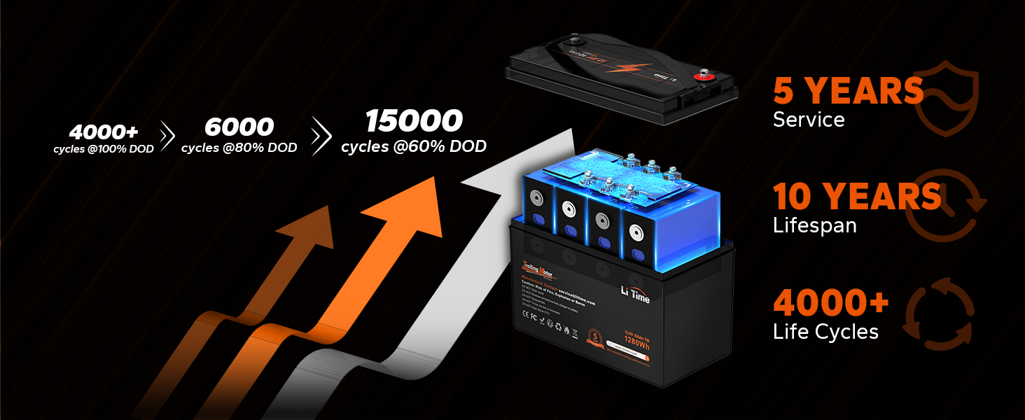 LiTime 12V 100Ah TM LiFePO4 Lithium Battery Built in 100A BMS