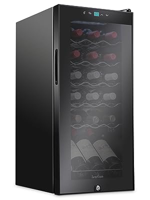 18 Bottle Compressor Wine Cooler Refrigerator w/Lock,Large Freestanding Wine Cellar For Red,White,Champagne or Sparkling Wine,41f-64f Digital Temperature Control Fridge Glass Door Black
