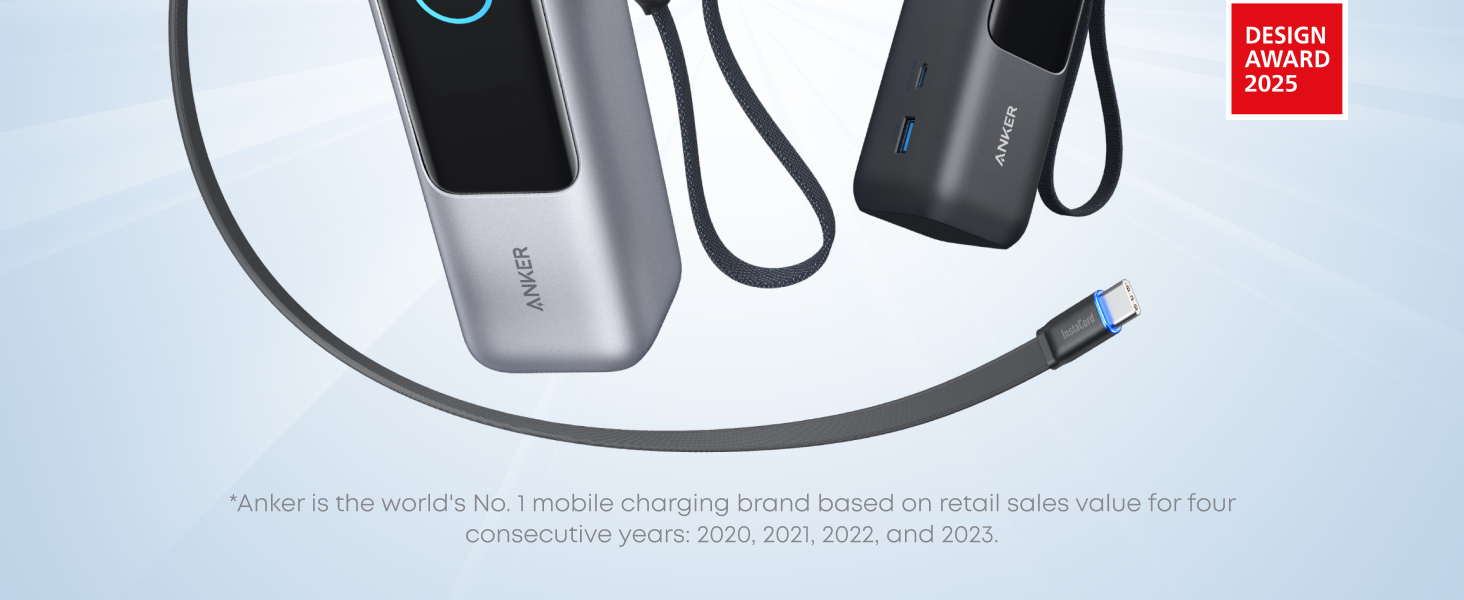 Anker Laptop Power Bank,25,000mAh Portable Charger with Triple 100W USB-C Ports for Multi-Device Charging,Built-In and Retractable Cables,For iPhone 16/15 Series,Samsung,and More