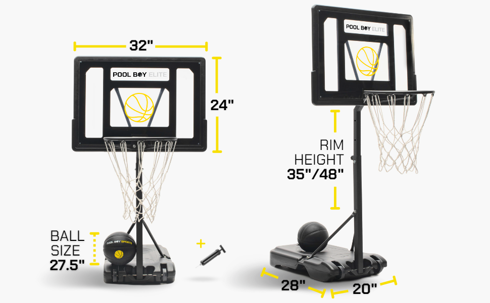 All-In-One Pool Basketball Hoop ?C Includes Composite Basketball,Air Pump,& Tools ?C Matte Black Heavy Duty Set ?C Adjustable Poolside Basketball Goal ?C Made for Kids,Teens,& Adults