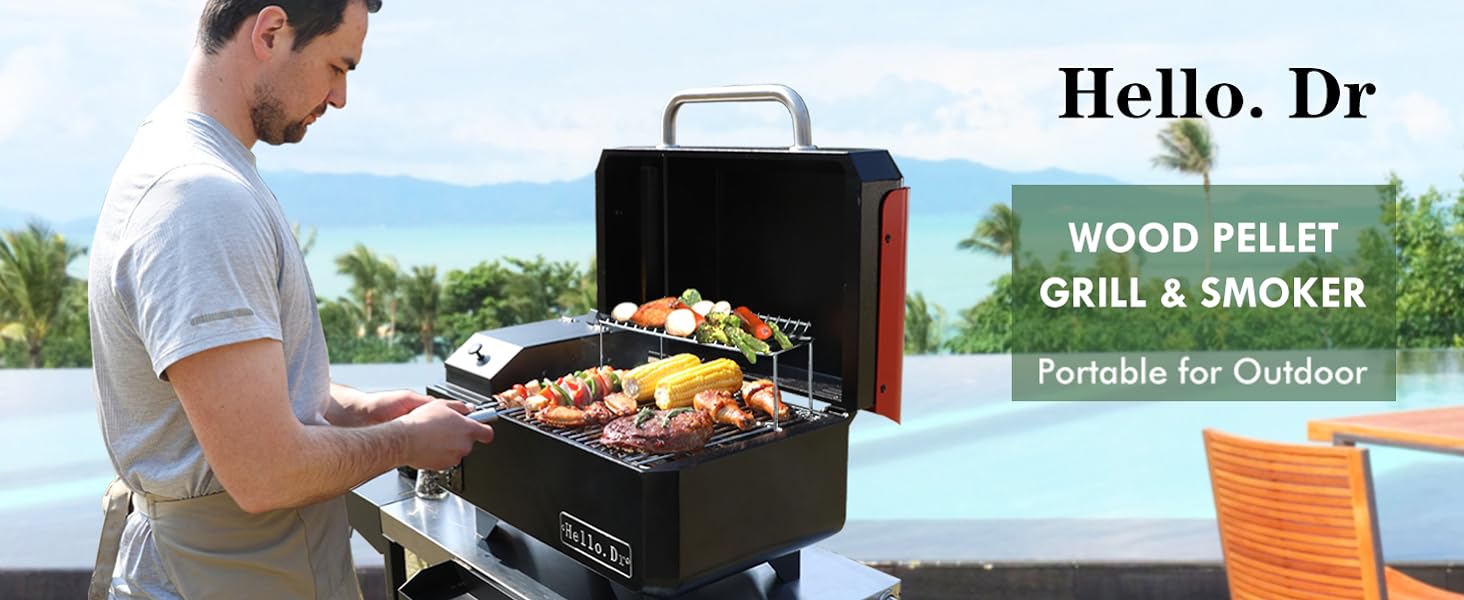 Portable Wood Pellet Grill and Smoker,Electric Outdoor 8 in 1 Tabletop Grills for RV Camping Tailgating RV Cooking BBQ,Intelligent Temperature Control and Superheated Steam Technology