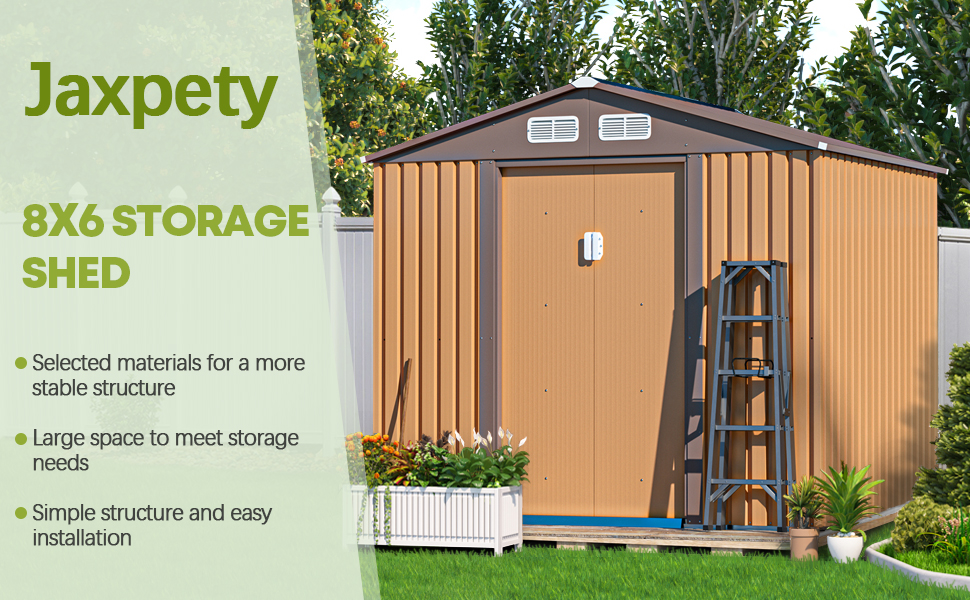 JAXPETY Sheds & Outdoor Storage 6x8 FT Garden Shed Tool Metal Outdoor Storage Shed with Sliding Doors for Backyard,Patio Coffee